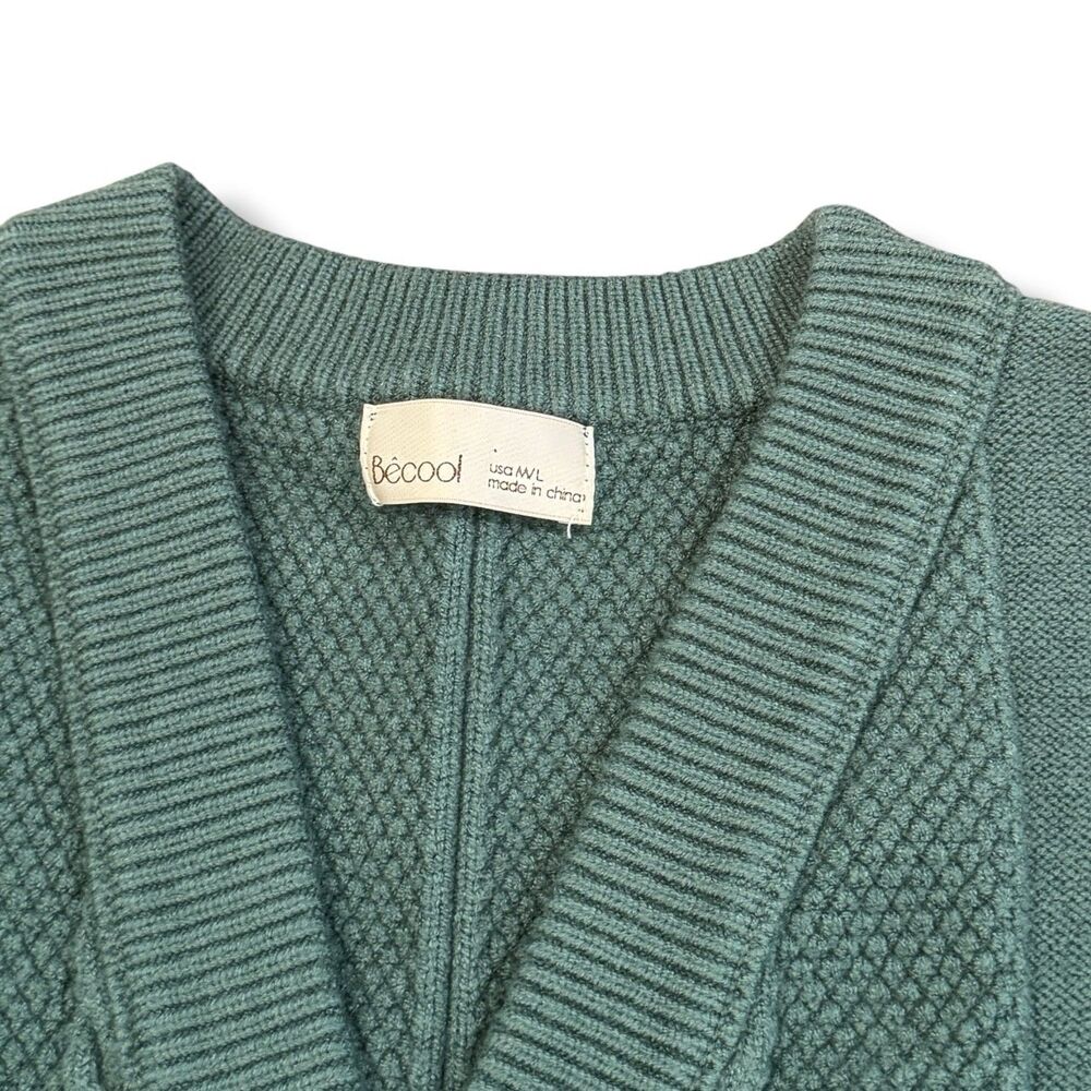 BeCool Cable Knit Button Down Sweater Vest Green Knit Casual Women’s Size M/L - Picture 7 of 9